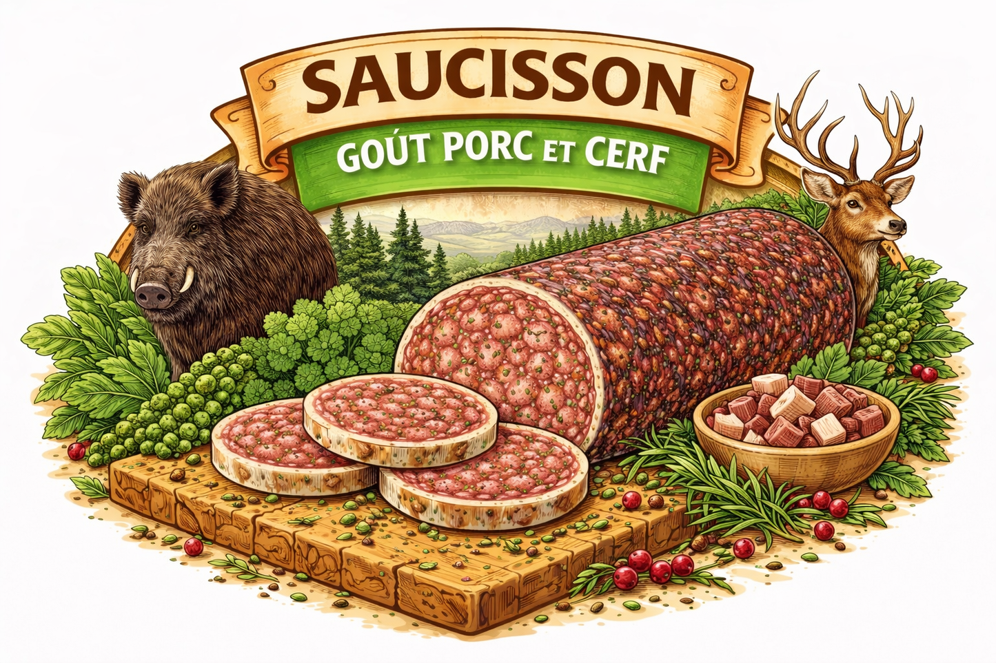 Saucisson porc et cerf 150g
