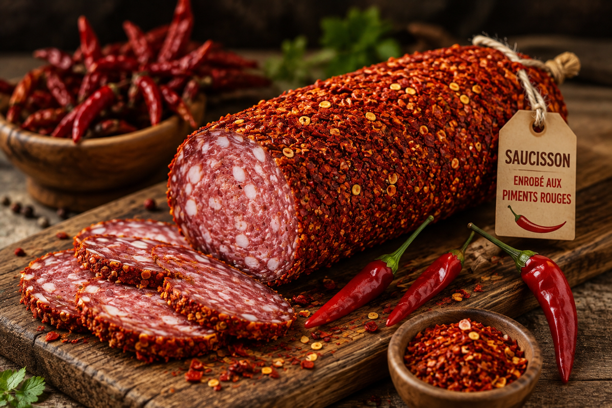 Saucisson enrobé aux piments